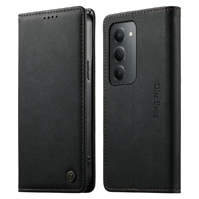 DIERFENG DF-019 for Xiaomi Redmi 15 5G (Global) (169mm) Leather Wallet Case Card Slots RFID Blocking Magnetic Flip Cover - Black