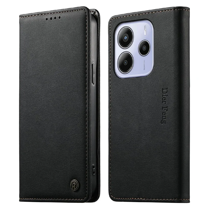DIERFENG DF-019 for Xiaomi Redmi Note 14 4G (164.84mm) Leather Wallet Case Card Slots RFID Blocking Magnetic Flip Cover - Black