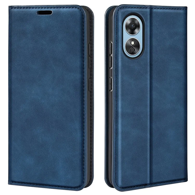 Pour Oppo A17 4G Flip Magnetic Auto-absorbed Portefeuille Couverture de Peau de Peau pu le Cuir Folio Stand du Support - Bleu