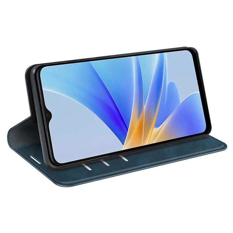 Pour Oppo A17 4G Flip Magnetic Auto-absorbed Portefeuille Couverture de Peau de Peau pu le Cuir Folio Stand du Support - Bleu