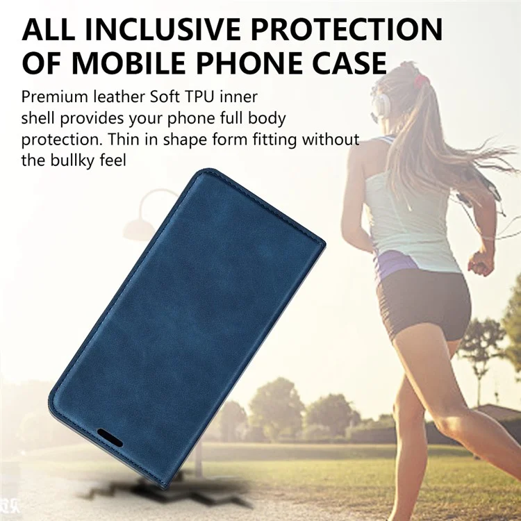 Pour Oppo A17 4G Flip Magnetic Auto-absorbed Portefeuille Couverture de Peau de Peau pu le Cuir Folio Stand du Support - Bleu