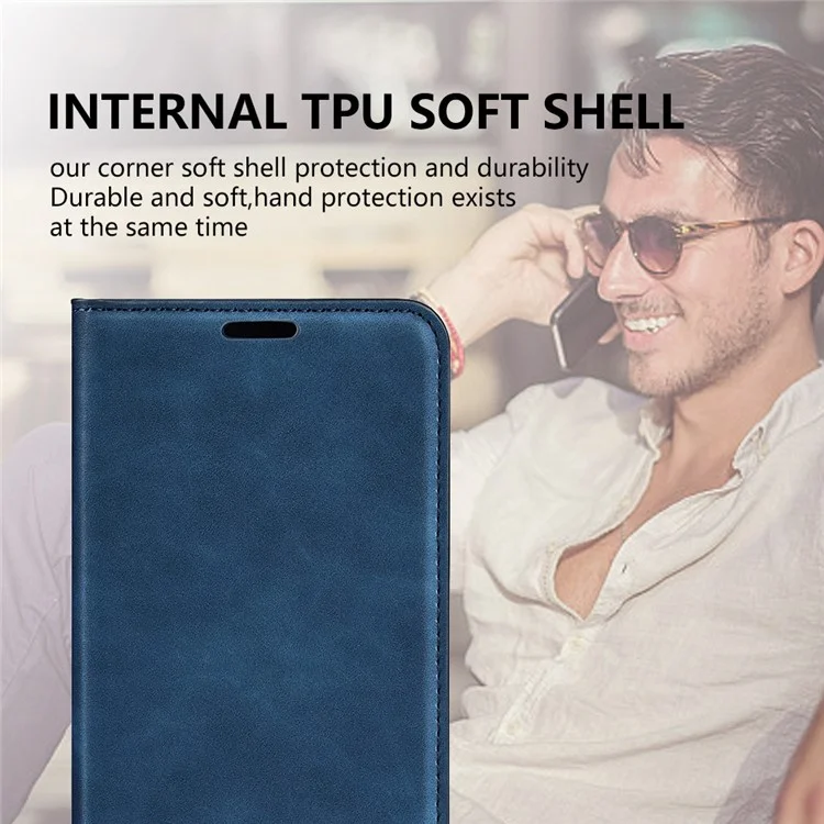 Pour Oppo A17 4G Flip Magnetic Auto-absorbed Portefeuille Couverture de Peau de Peau pu le Cuir Folio Stand du Support - Bleu
