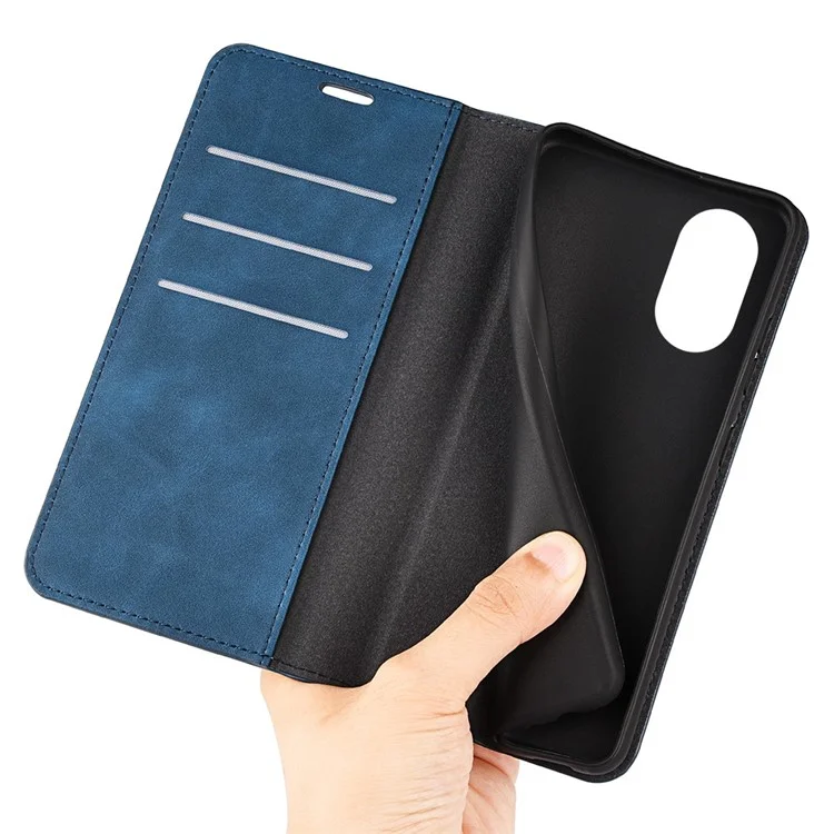 Pour Oppo A17 4G Flip Magnetic Auto-absorbed Portefeuille Couverture de Peau de Peau pu le Cuir Folio Stand du Support - Bleu