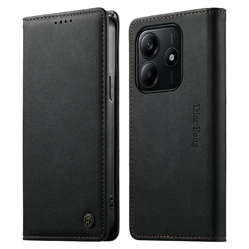 DIERFENG DF-019 for Xiaomi Redmi Note 14 5G Leather Wallet Case Card Slots RFID Blocking Magnetic Flip Cover - Black