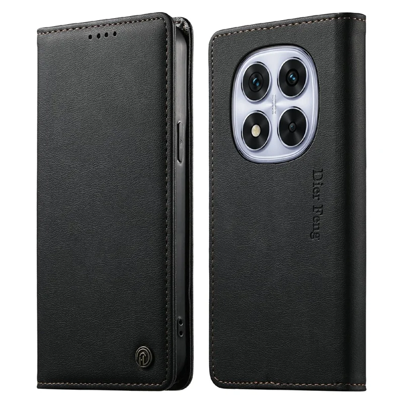 DIERFENG DF-019 Leather Wallet Case for Xiaomi Redmi Note 14 Pro 5G  /  Poco X7 5G Card Slots RFID Blocking Magnetic Flip Cover - Black