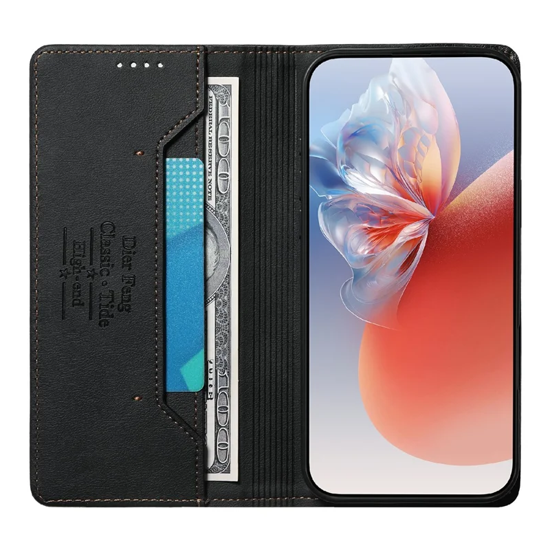 DIERFENG DF-019 Leather Wallet Case for Xiaomi Redmi Note 14 Pro 5G  /  Poco X7 5G Card Slots RFID Blocking Magnetic Flip Cover - Black