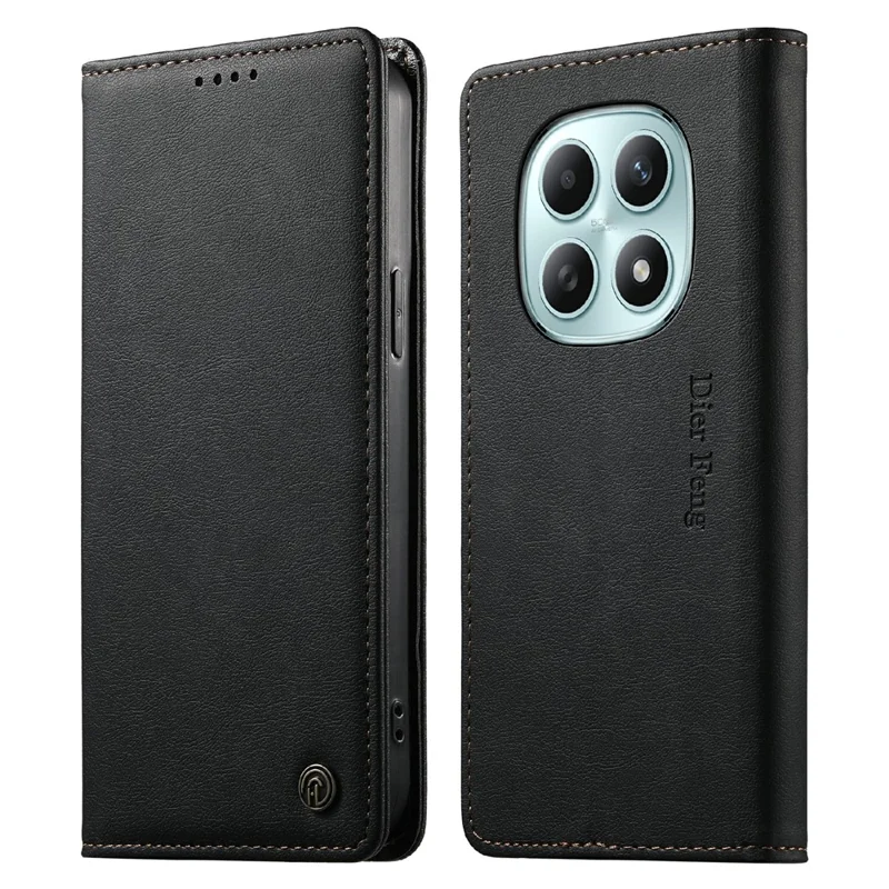 DIERFENG DF-019 Leather Wallet Case for Xiaomi Redmi Note 15 5G (Global)  /  Poco M8 5G Card Slots RFID Blocking Magnetic Flip Cover - Black