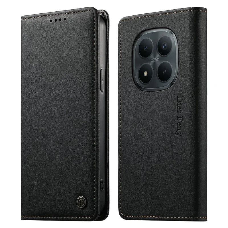 DIERFENG DF-019 for Xiaomi Redmi Note 15 Pro 5G (Global) Leather Wallet Case Card Slots RFID Blocking Magnetic Flip Cover - Black