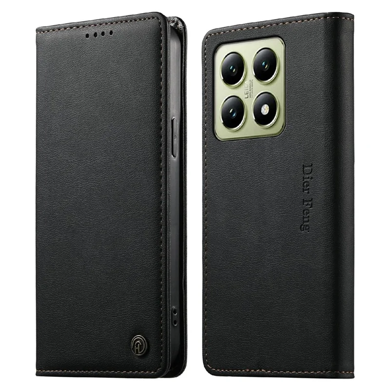 DIERFENG DF-019 for Xiaomi 14T Leather Wallet Case Card Slots RFID Blocking Magnetic Flip Cover - Black