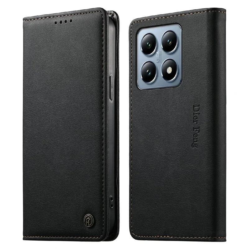 DIERFENG DF-019 for Xiaomi 14T Pro Leather Wallet Case Card Slots RFID Blocking Magnetic Flip Cover - Black
