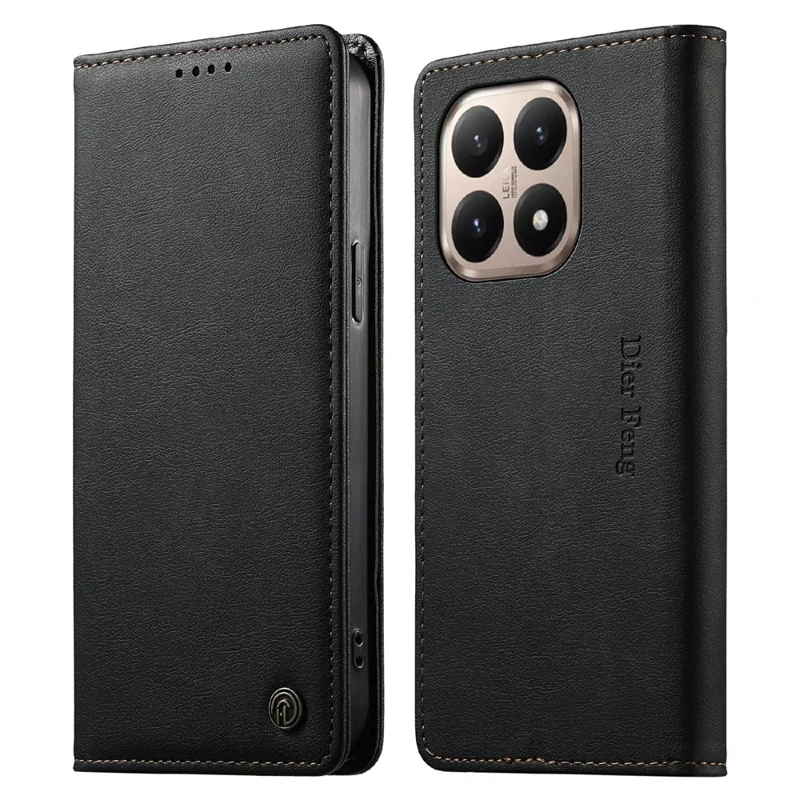 DIERFENG DF-019 for Xiaomi 15T Leather Wallet Case Card Slots RFID Blocking Magnetic Flip Cover - Black