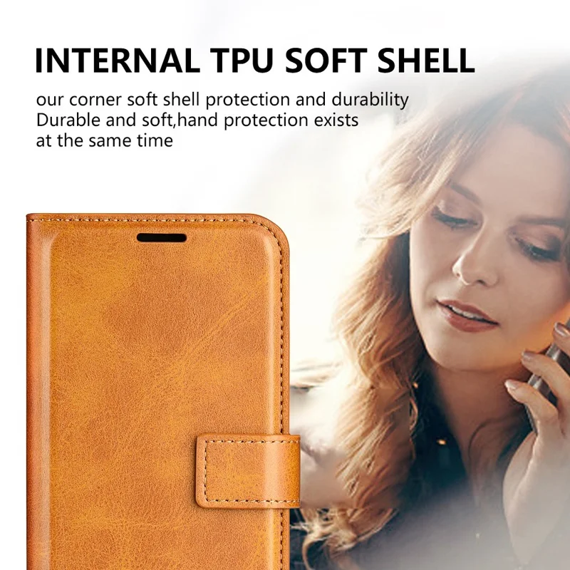 لـ Oppo A17 4G / A17k 4G غطاء واقي من الغبار بملمس جلد العجل مع حامل ومحفظة ومشبك مغناطيسي مربع، غطاء جلد PU قلاب - أصفر