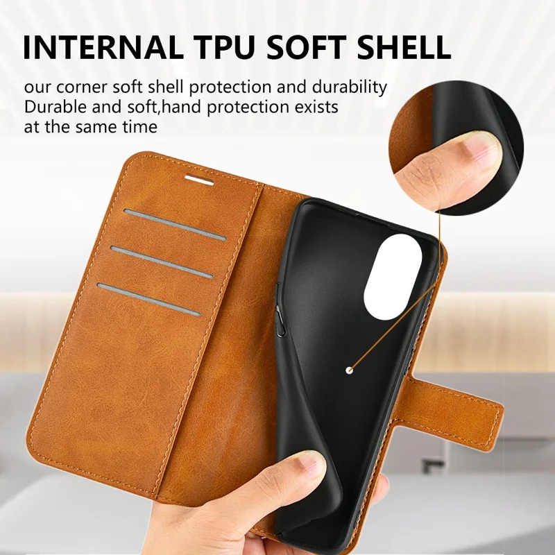 لـ Oppo A17 4G / A17k 4G غطاء واقي من الغبار بملمس جلد العجل مع حامل ومحفظة ومشبك مغناطيسي مربع، غطاء جلد PU قلاب - أصفر