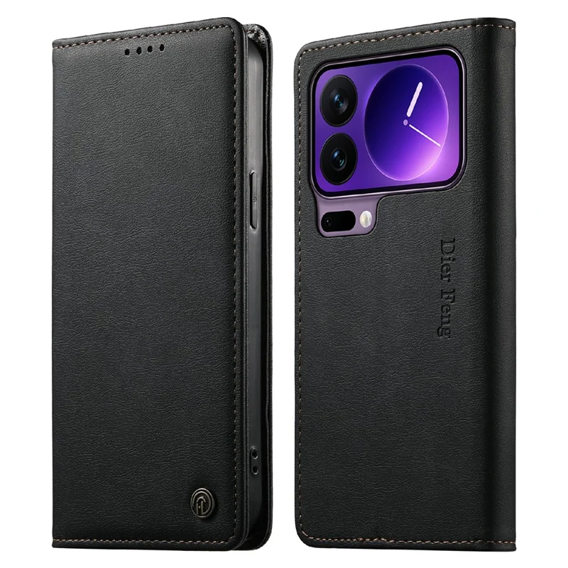 DIERFENG DF-019 for Xiaomi 17 Pro Leather Wallet Case Card Slots RFID Blocking Magnetic Flip Cover - Black