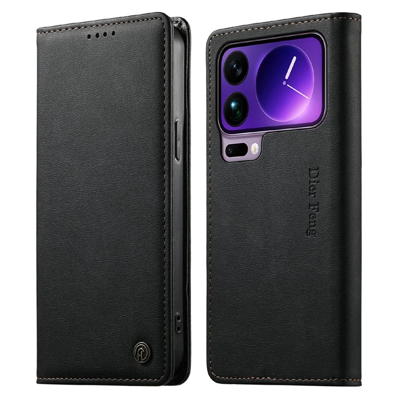 DIERFENG DF-019 for Xiaomi 17 Pro Max Leather Wallet Case Card Slots RFID Blocking Magnetic Flip Cover - Black