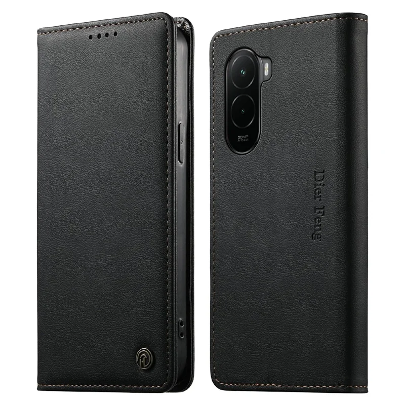 DIERFENG DF-019 for Xiaomi Poco M7 4G (EU) (171mm) Leather Wallet Case Card Slots RFID Blocking Magnetic Flip Cover - Black