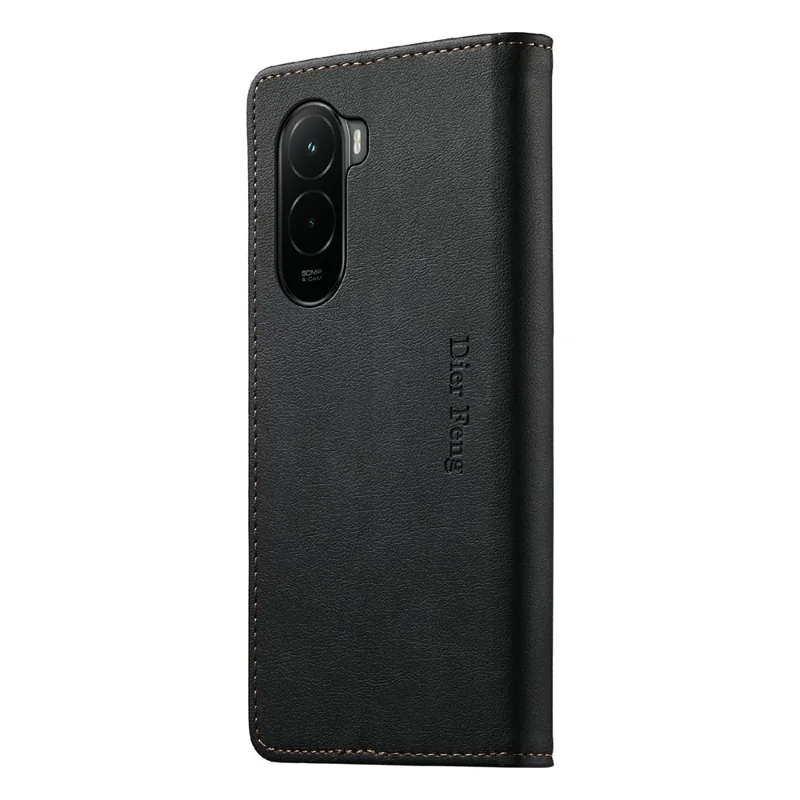 DIERFENG DF-019 for Xiaomi Poco M7 4G (EU) (171mm) Leather Wallet Case Card Slots RFID Blocking Magnetic Flip Cover - Black