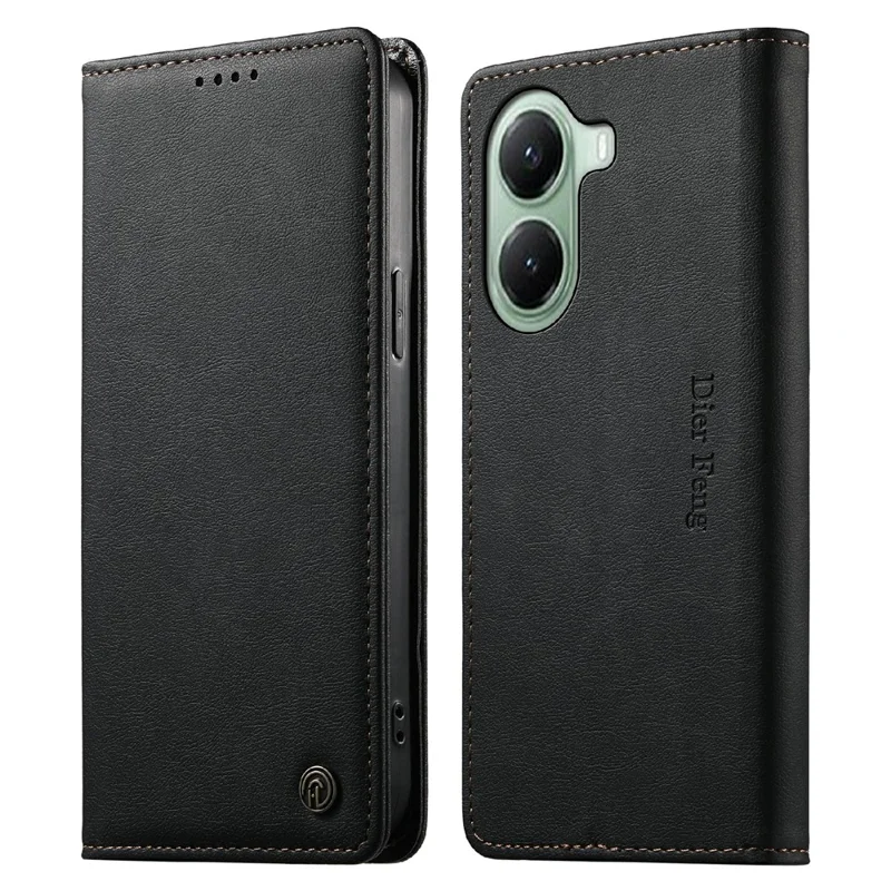 DIERFENG DF-019 Leather Wallet Case for Xiaomi Poco X7 Pro 5G  /  Redmi Turbo 4 5G Card Slots RFID Blocking Magnetic Flip Cover - Black