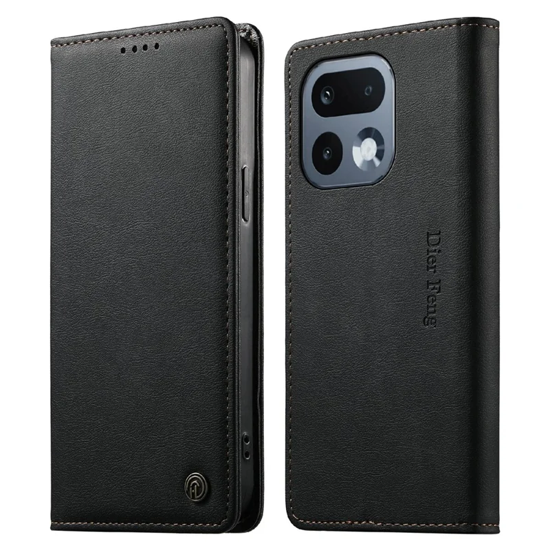 DIERFENG DF-019 for Realme 16 Pro 5G Leather Wallet Case Card Slots RFID Blocking Magnetic Flip Cover - Black