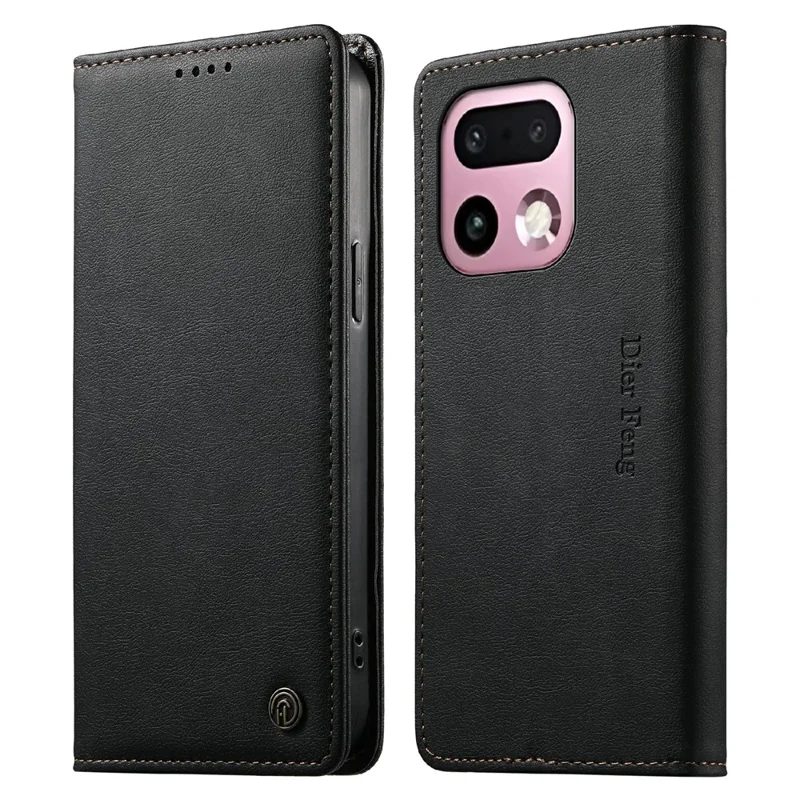 DIERFENG DF-019 for Realme 16 Pro+ 5G Leather Wallet Case Card Slots RFID Blocking Magnetic Flip Cover - Black