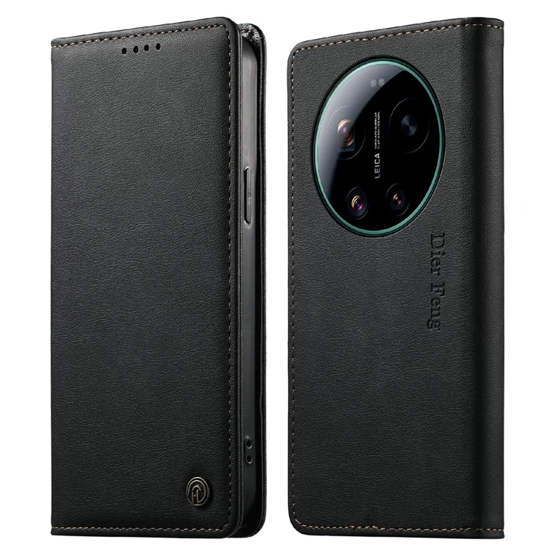 DIERFENG DF-019 for Xiaomi 17 Ultra 5G Leather Wallet Case Card Slots RFID Blocking Magnetic Flip Cover - Black