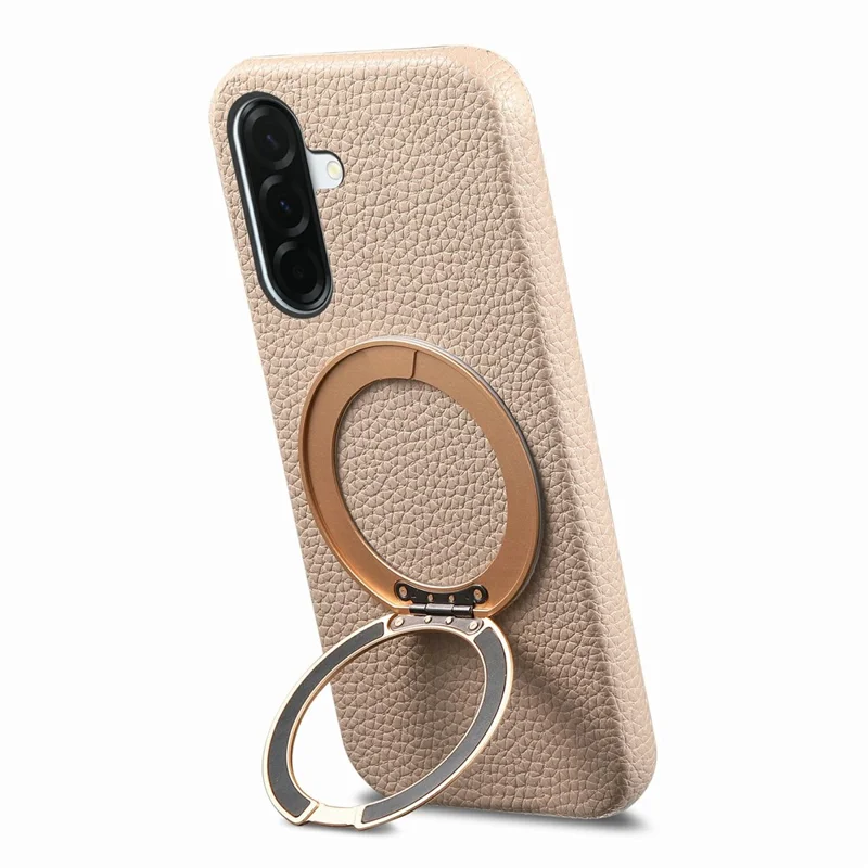 For Samsung Galaxy A36 5G Magnetic Case PC PU Phone Cover with 360 Rotating Ring Kickstand - Khaki