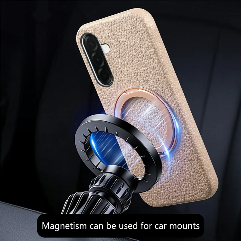 For Samsung Galaxy A36 5G Magnetic Case PC PU Phone Cover with 360 Rotating Ring Kickstand - Khaki