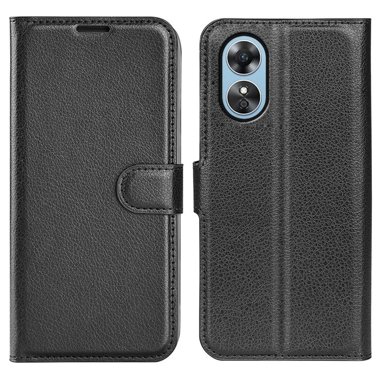 Pour Oppo A17 4G / A17k 4G PU cuir debout portefeuille téléphone portable couverture flip anti-poussière texture de litchi cas de téléphone - Noir
