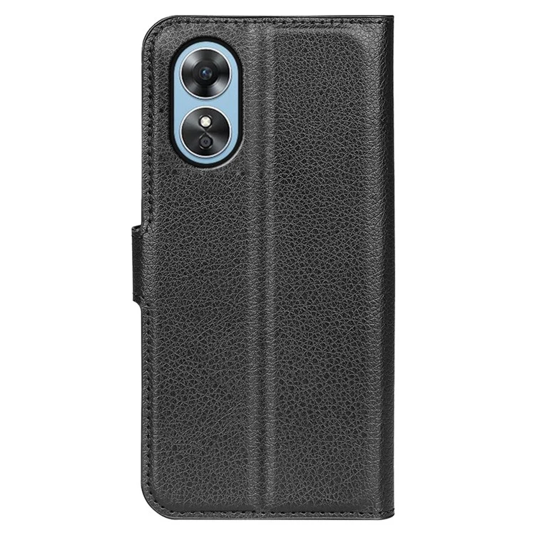 Pour Oppo A17 4G / A17k 4G PU cuir debout portefeuille téléphone portable couverture flip anti-poussière texture de litchi cas de téléphone - Noir