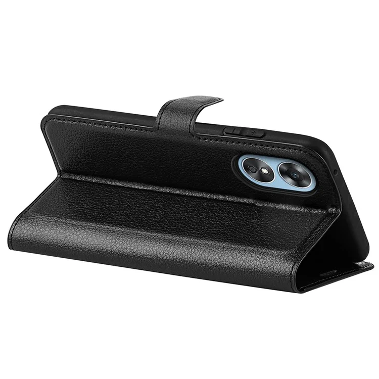 Pour Oppo A17 4G / A17k 4G PU cuir debout portefeuille téléphone portable couverture flip anti-poussière texture de litchi cas de téléphone - Noir