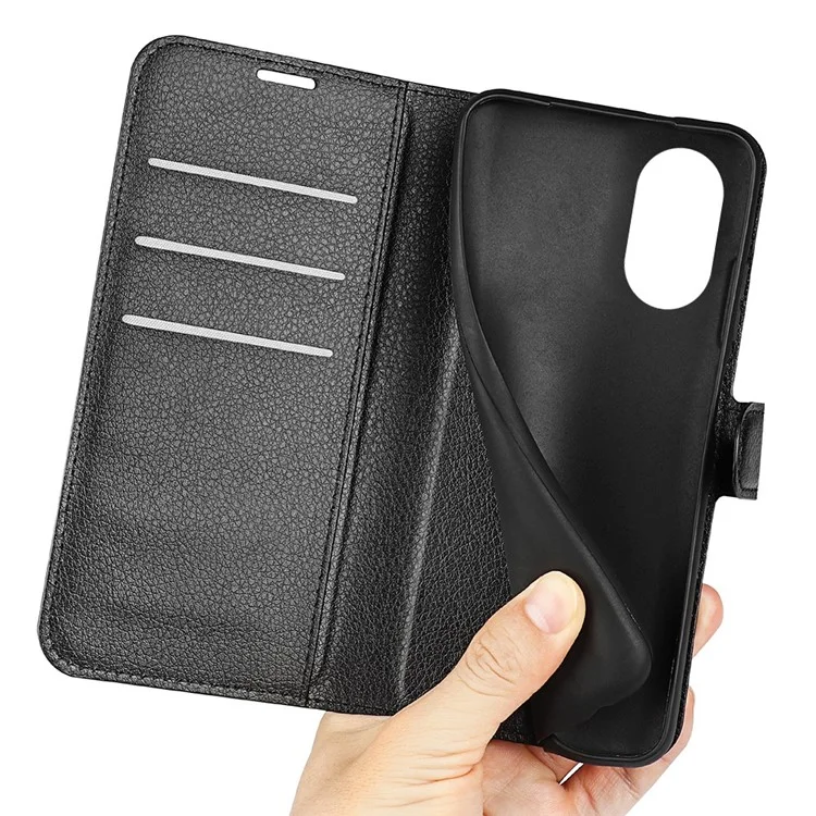 Pour Oppo A17 4G / A17k 4G PU cuir debout portefeuille téléphone portable couverture flip anti-poussière texture de litchi cas de téléphone - Noir