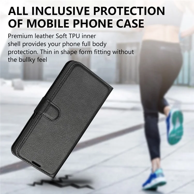 Pour Oppo A17 4G / A17k 4G PU cuir debout portefeuille téléphone portable couverture flip anti-poussière texture de litchi cas de téléphone - Noir