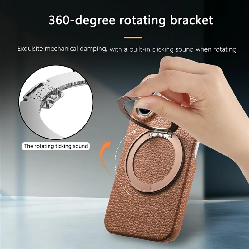 For Samsung Galaxy S25 Magnetic Case PC PU Phone Cover with 360 Rotating Ring Kickstand - Brown