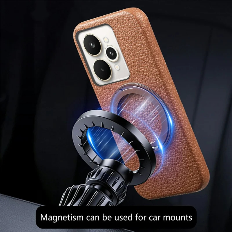 For Realme 15 Pro 5G Magnetic Case PC PU Phone Cover with 360 Rotating Ring Kickstand - Brown