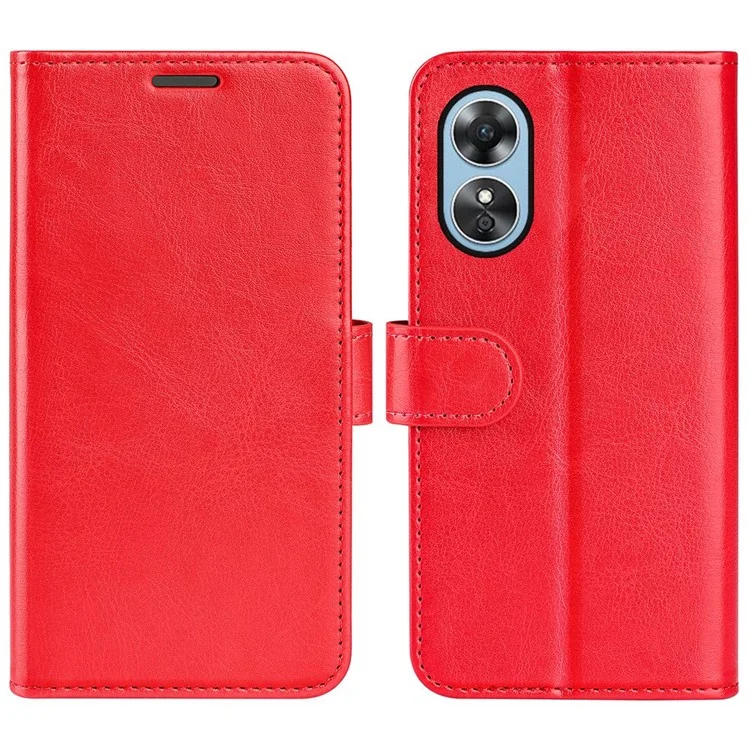 Für Oppo A17 4G PU Lederbeschichtete Tpu-telefon Brieftasche Abdeckung Anti-fingerabdruck Crazy Horse Texture Flip Stand Hülle - Rot