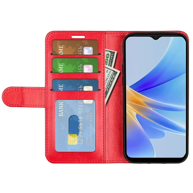 Für Oppo A17 4G PU Lederbeschichtete Tpu-telefon Brieftasche Abdeckung Anti-fingerabdruck Crazy Horse Texture Flip Stand Hülle - Rot