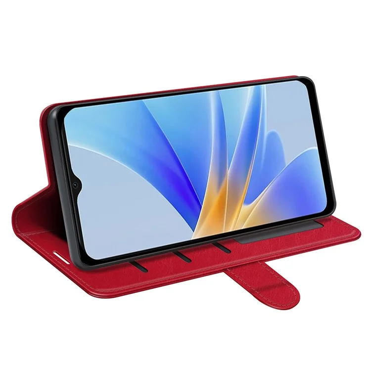 Für Oppo A17 4G PU Lederbeschichtete Tpu-telefon Brieftasche Abdeckung Anti-fingerabdruck Crazy Horse Texture Flip Stand Hülle - Rot