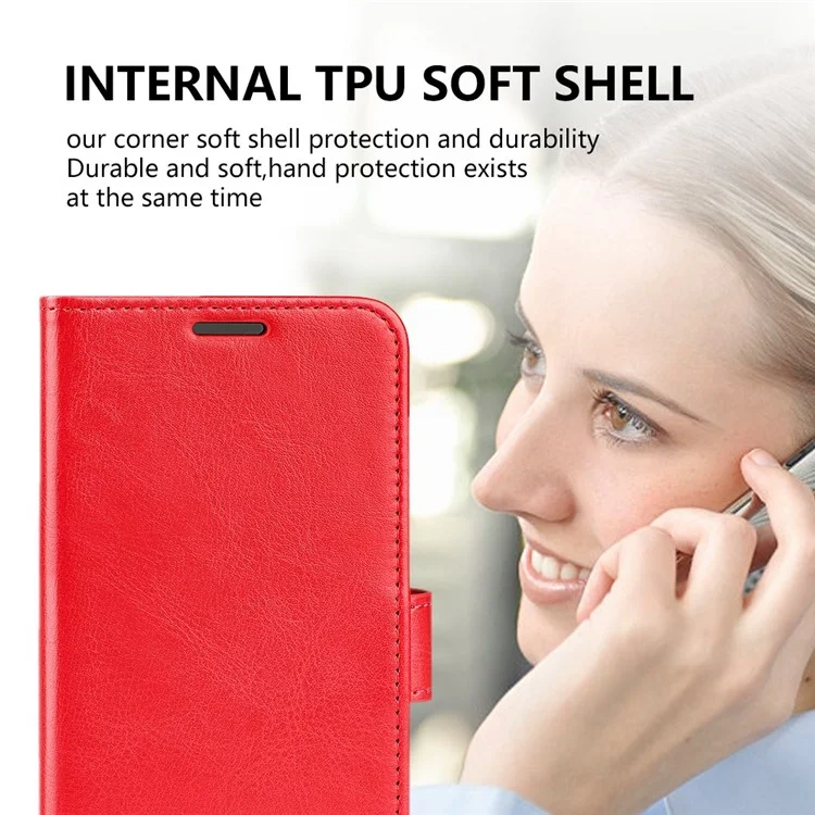 Für Oppo A17 4G PU Lederbeschichtete Tpu-telefon Brieftasche Abdeckung Anti-fingerabdruck Crazy Horse Texture Flip Stand Hülle - Rot
