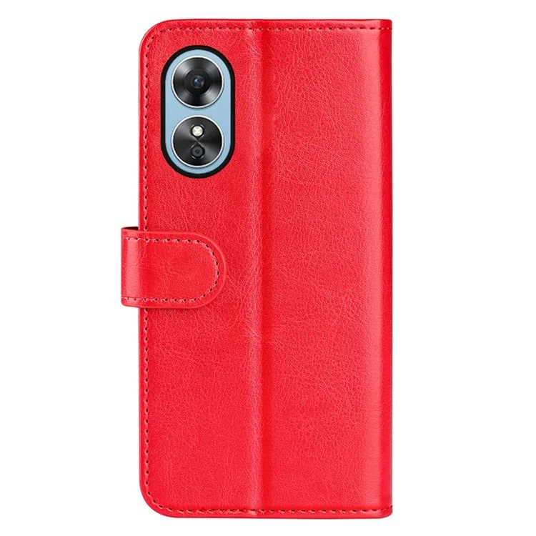 Für Oppo A17 4G PU Lederbeschichtete Tpu-telefon Brieftasche Abdeckung Anti-fingerabdruck Crazy Horse Texture Flip Stand Hülle - Rot