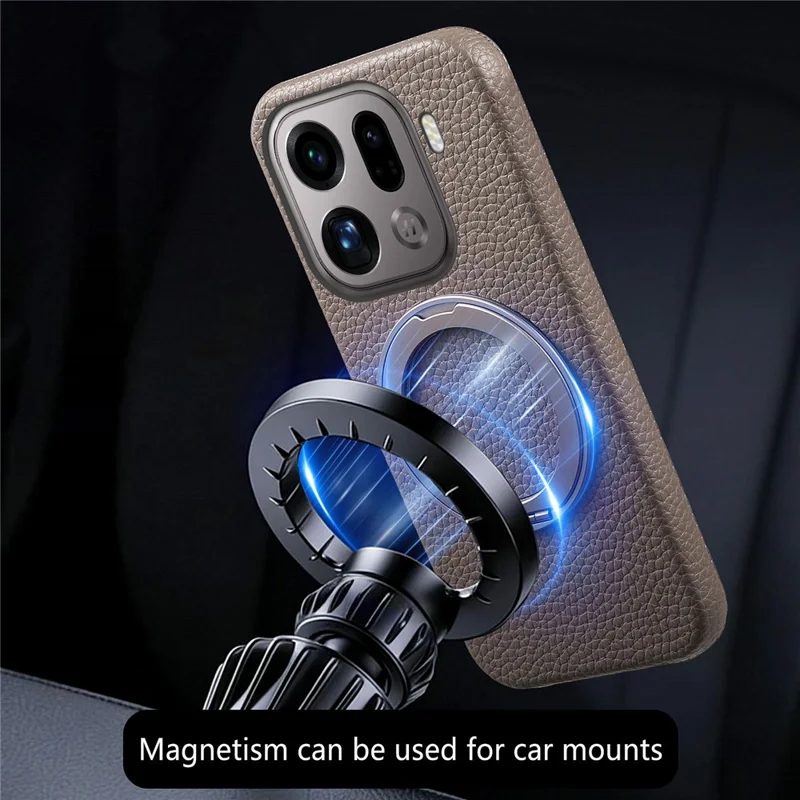 For Oppo Find X9 Pro 5G Magnetic Case PC PU Phone Cover with 360 Rotating Ring Kickstand - Grey