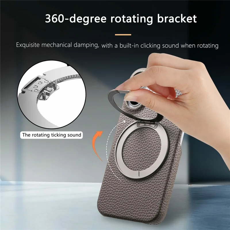 For Oppo Find X9 Pro 5G Magnetic Case PC PU Phone Cover with 360 Rotating Ring Kickstand - Grey