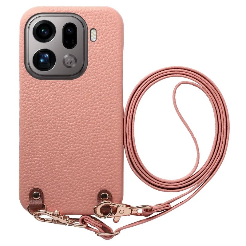 For Oppo Find X9 Pro 5G Litchi Pattern Case with Lanyard Shockproof PC PU Leather Cover - Pink