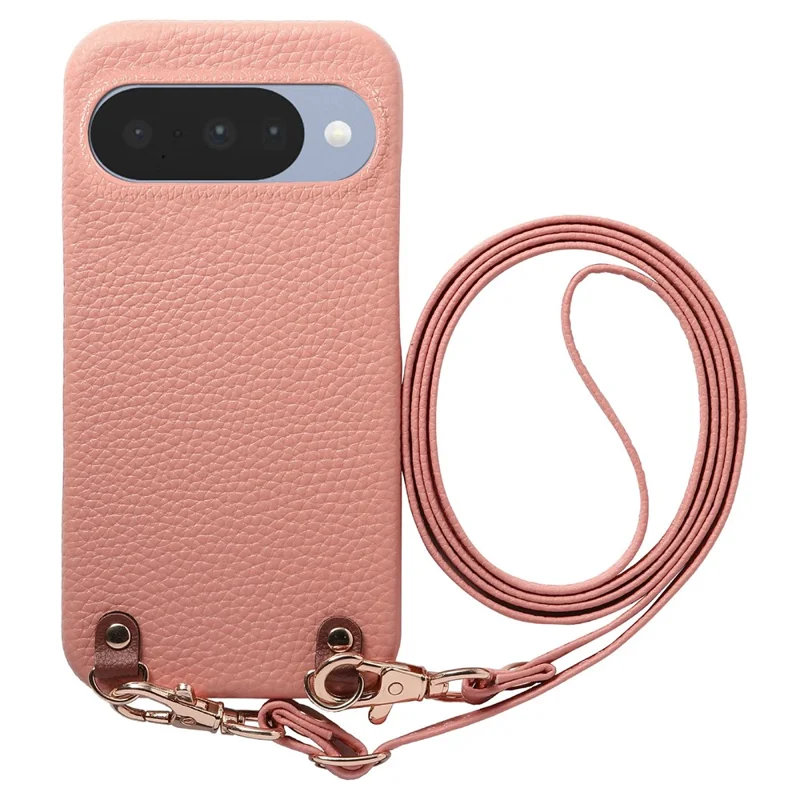 Litchi Pattern Case For Google Pixel 10 Pro  /  10 with Lanyard Shockproof PC PU Leather Cover - Pink