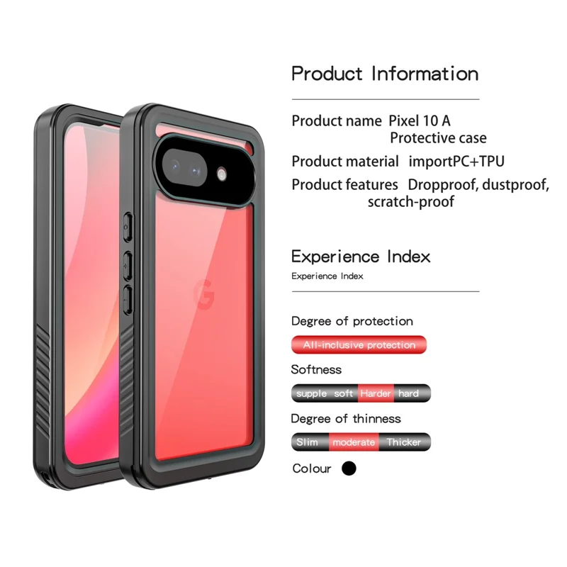 Водонепроницаемый чехол REDPEPPER серии FS для Google Pixel 10a, защита IP68, ударопрочный чехол — черный