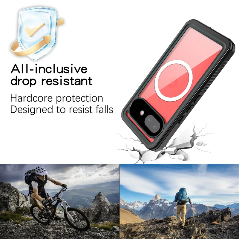 REDPEPPER FS Series For Google Pixel 10a IPX8 Waterproof Case PC TPU PET Clear Magnetic Phone Cover - Black