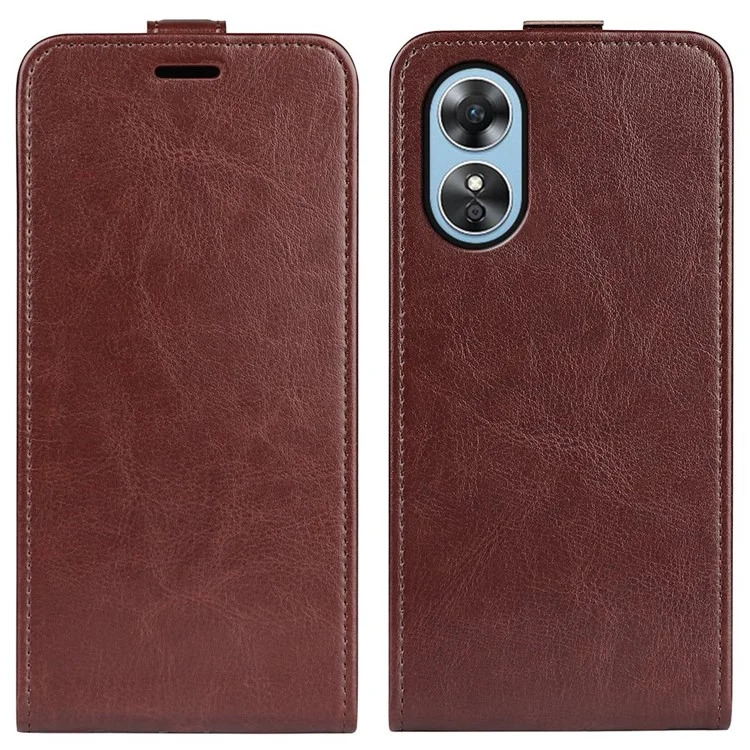 Pour Oppo A17 4G Vertical Flip Phone Case Crazy Horse Texture Texture Carte Holder Coue Coureau en Cuir - Brun