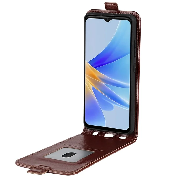 Pour Oppo A17 4G Vertical Flip Phone Case Crazy Horse Texture Texture Carte Holder Coue Coureau en Cuir - Brun