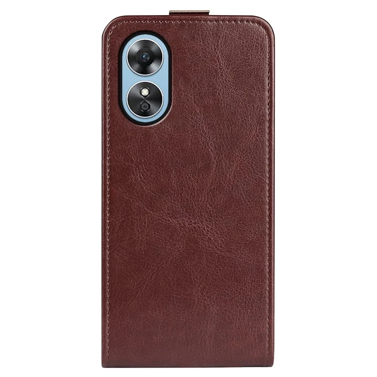Pour Oppo A17 4G Vertical Flip Phone Case Crazy Horse Texture Texture Carte Holder Coue Coureau en Cuir - Brun