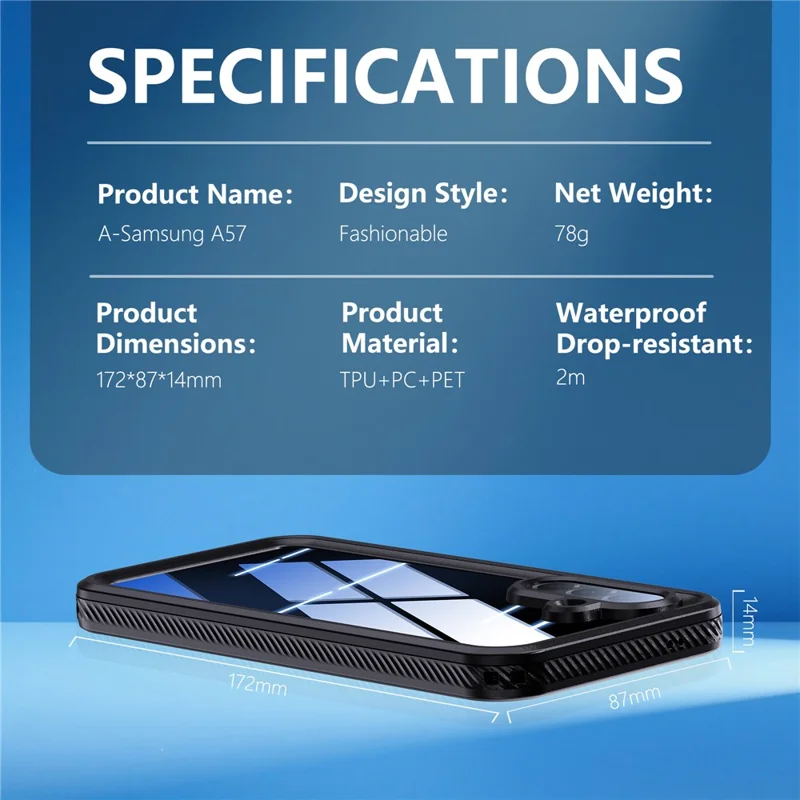 REDPEPPER For Samsung Galaxy A57 5G Case IP68 Waterproof PC + TPU Phone Cover - Black