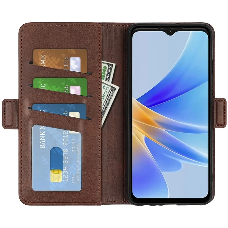 Für Oppo A17 4G PU Leder Dual Magneta Clasp Calf Texture Stand Hülle Wallet -drop -schutz Telefonabdeckung - Braun